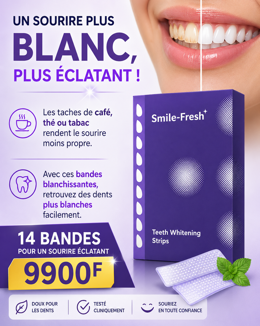 Bandes Blanchissantes + Spray buccal offert – Le Secret d’un Sourire Parfait